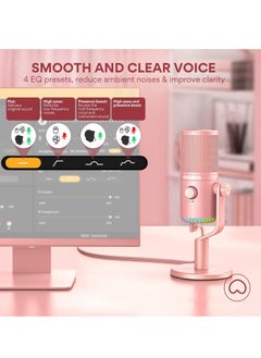 Maono USB Gaming Microphone for PC Programmable Condenser Mic with RGB Light  Mute Gain Monitoring Volume Control for Streaming Podcasts and Computers DM30 Pink  - Image 5