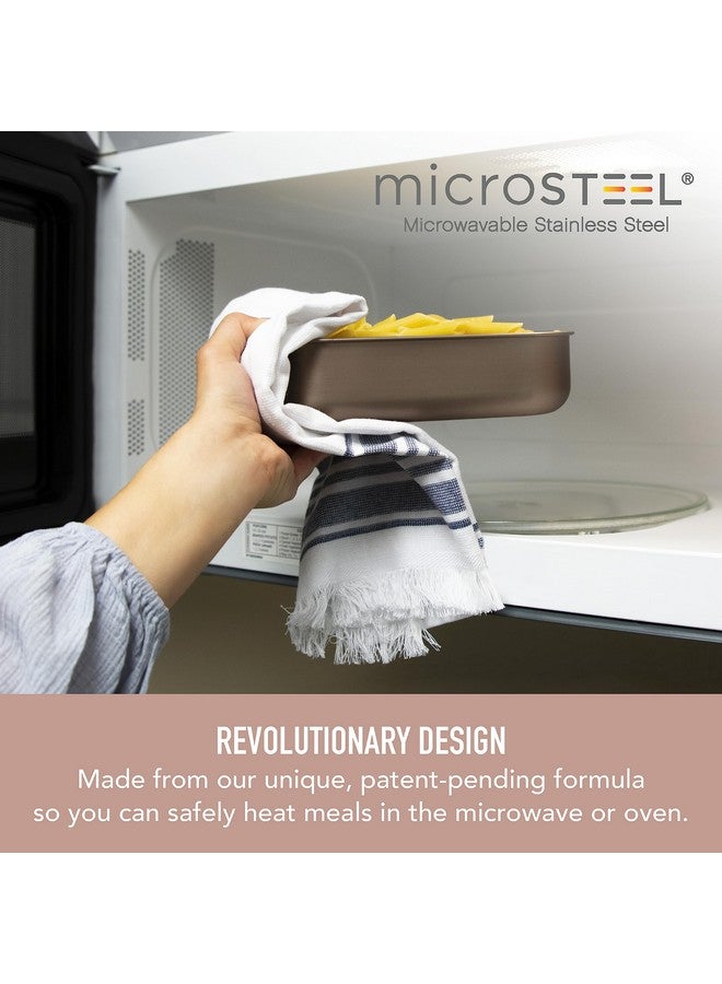 بنتجو صندوق غداء Bentgo® MicroSteel® مانع للتسرب - آمن للاستخدام في الميكروويف والفرن، بتصميم بينتو مع فاصل قابل للإزالة، وغطاء محكم الإغلاق، وتصميم مستدام، ومقاوم للروائح والبقع (ذهبي وردي) - Image 2