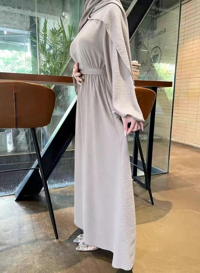 Take Two Beige Textured Balloon Sleeve Maxi Dress - Image 4
