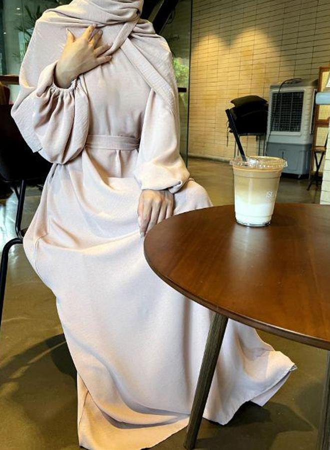 Take Two Beige Textured Balloon Sleeve Maxi Dress - Image 1