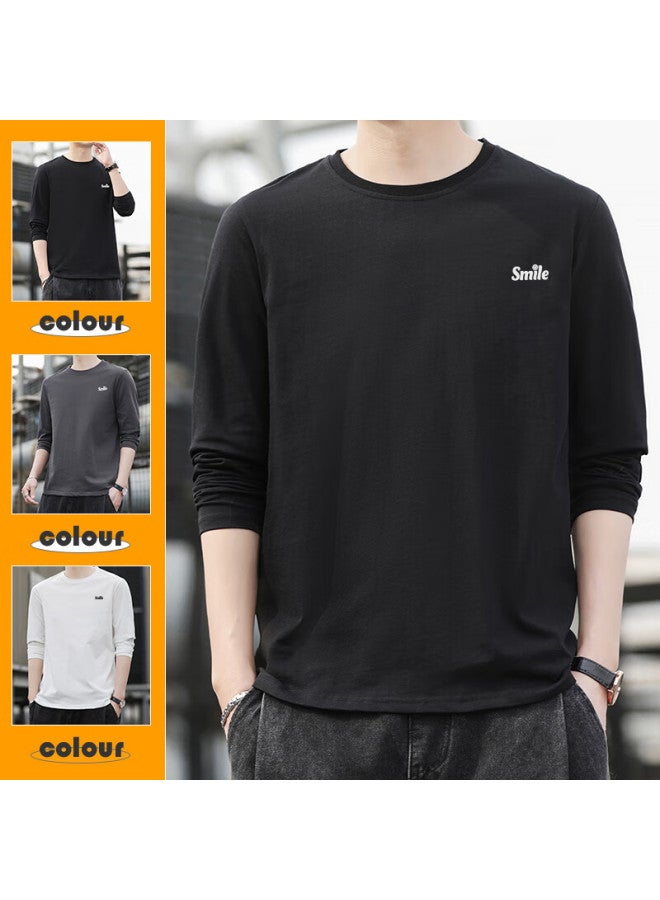 Pull Back Warrior Long-sleeve T-shirt For Men, Spring And Autumn Solid Color Pure Cotton Undershirt, Loose Round Neck Basic Versatile Top, White, Size L - Image 5