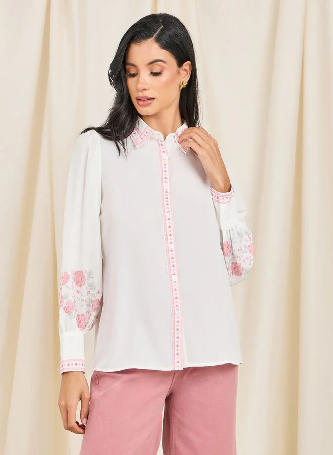 Styli Styli Floral Print Relax Fit Shirt with Aztec Border Print