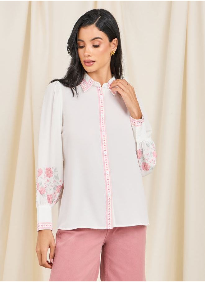 Styli - Floral Print Relax Fit Shirt with Aztec Border Print - Image 1