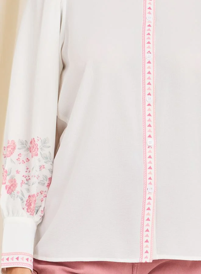 Styli Styli Floral Print Relax Fit Shirt with Aztec Border Print