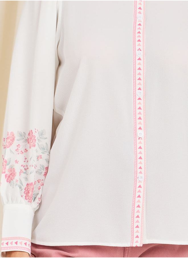 Styli - Floral Print Relax Fit Shirt with Aztec Border Print - Image 1