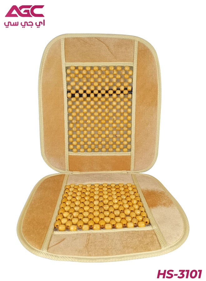 Agc Wooden Beaded Car Seat Cushion HS-3101 Full Back and Seat Massager Pad for Car, Truck & Office Chair Breathable Velvet Border, Improves Blood Circulation, Reduces Fatigue, Universal Fit - Image 1