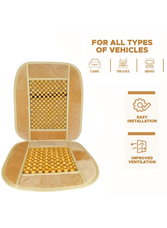 Agc Wooden Beaded Car Seat Cushion HS-3101 Full Back and Seat Massager Pad for Car, Truck & Office Chair Breathable Velvet Border, Improves Blood Circulation, Reduces Fatigue, Universal Fit - Image 3