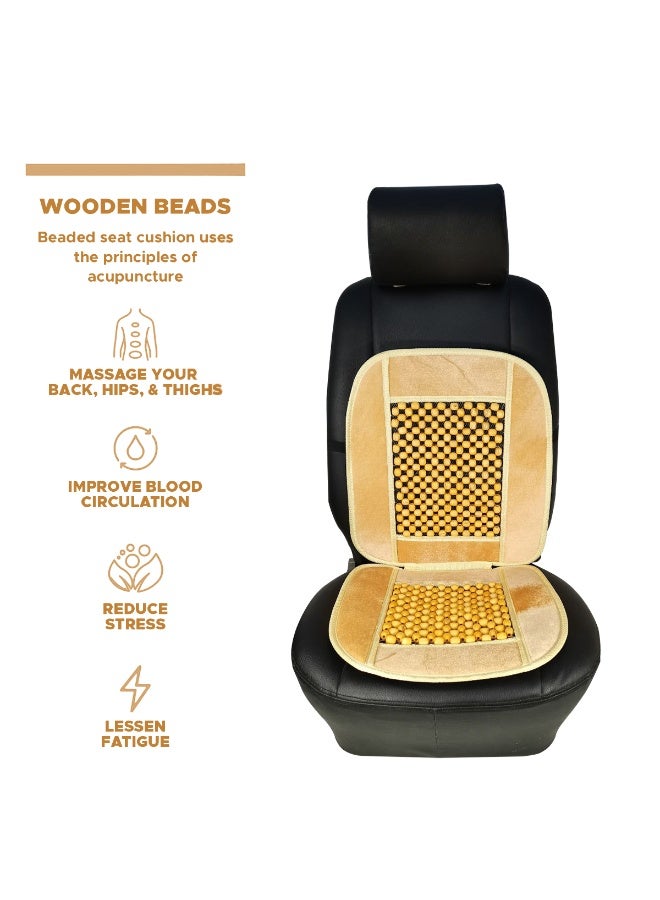 Agc Wooden Beaded Car Seat Cushion HS-3101 Full Back and Seat Massager Pad for Car, Truck & Office Chair Breathable Velvet Border, Improves Blood Circulation, Reduces Fatigue, Universal Fit - Image 2