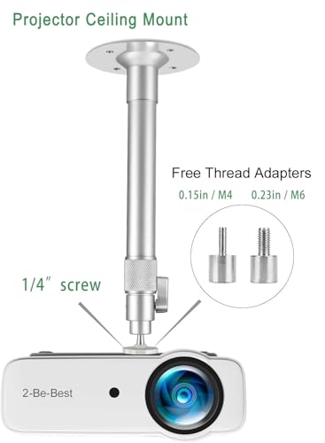 2-Be-Best Projector Ceiling Mount, Upgraded14-24in / 37-62cm Projector Mount Ceiling 360° Rotation & 90° Tilt Adjustable Compatible with Aurzen, TMY, HAPPRUN, Yaber, & Most Projectors Silver - Image 2