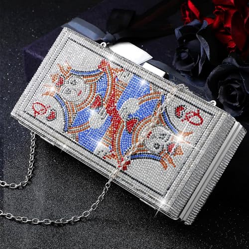 Trnayi Women Poker Card Evening Clutch Rhinestone Purse Casino Vegas Novelty Purse Queen Hearts Bags Playing Cards Gift(Golden,Queen) - Image 5