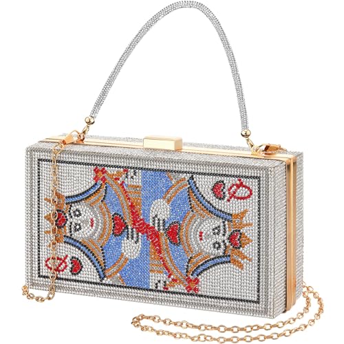 Trnayi Women Poker Card Evening Clutch Rhinestone Purse Casino Vegas Novelty Purse Queen Hearts Bags Playing Cards Gift(Golden,Queen) - Image 1