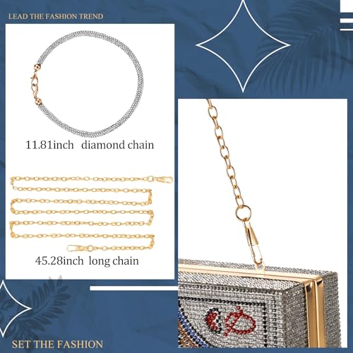 Trnayi Women Poker Card Evening Clutch Rhinestone Purse Casino Vegas Novelty Purse Queen Hearts Bags Playing Cards Gift(Golden,Queen) - Image 3