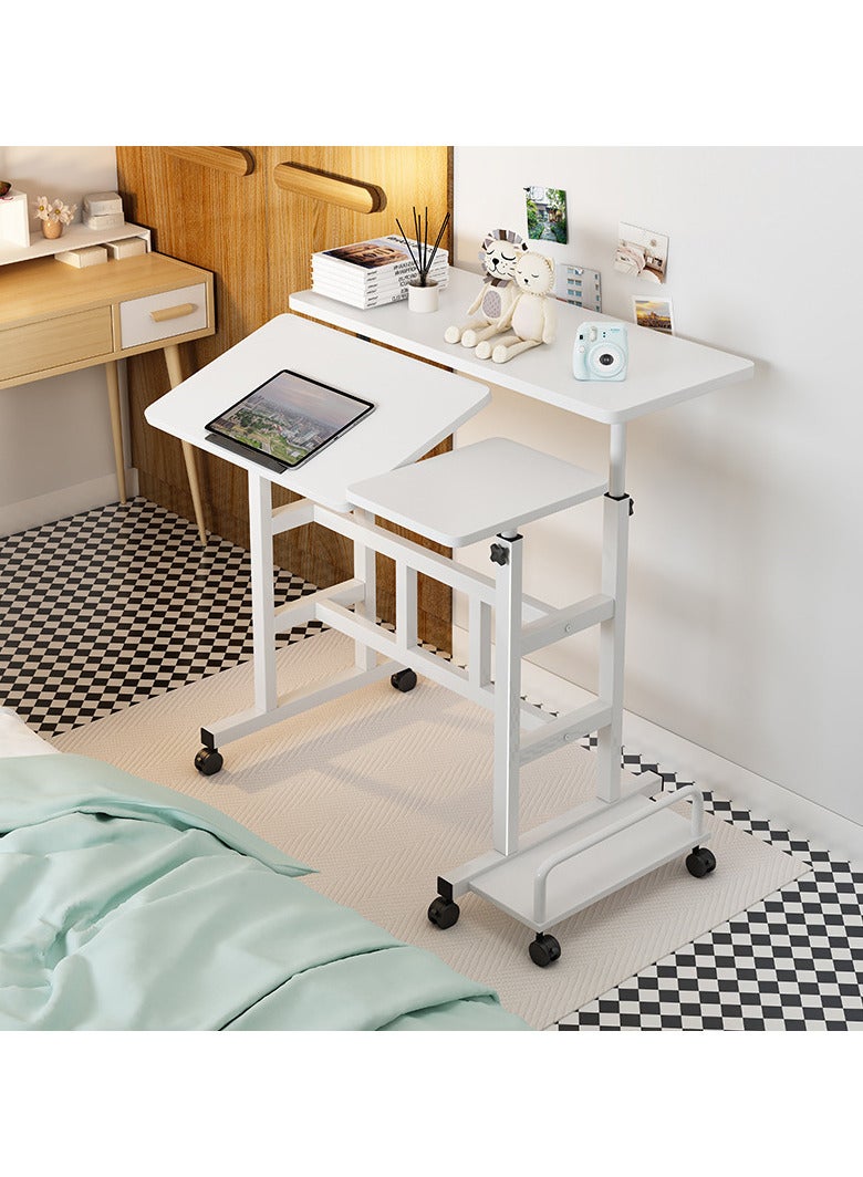 TOMSHOO Computer Table, Portable Computer Desk, Mobile Standing Laptop Desk Workstation with Wheels, Height Adjustable Study Table, for Bedroom Sofa Living Room Study White - Image 1