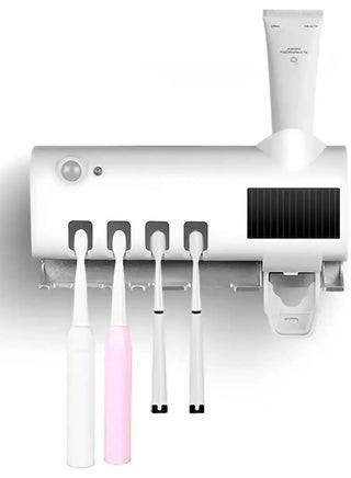 Wall Mounted Toothpaste Dispenser with UV Sterilization – Automatic Toothpaste Squeezer & Toothbrush Holder