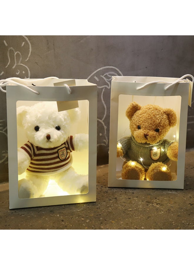 Cross Border Bear Doll Teddy Bear Plush Toy Gift Valentine's Day Gift Night Market Rings Doll Wholesale-Color:Beige Ribbon Bear-Height:38cm + Gift Bag + String Lamp - Image 2