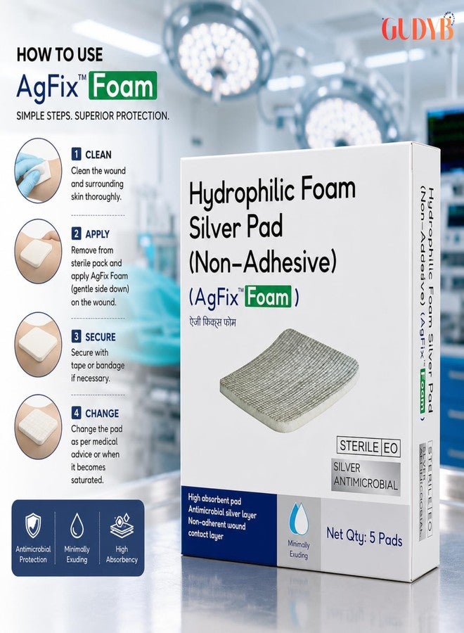 AgFix Form Hydrophilic Foam Silver Pad 10 x 10 cm | Antimicrobial Silver Wound Dressing | High Absorbency, Low Adherence Foam Pad for Ulcers, Burns & Complex Wounds (Pack of 1) - Image 3