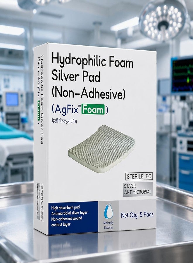 AgFix Form Hydrophilic Foam Silver Pad 10 x 10 cm | Antimicrobial Silver Wound Dressing | High Absorbency, Low Adherence Foam Pad for Ulcers, Burns & Complex Wounds (Pack of 1) - Image 1