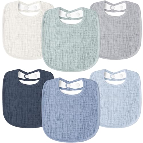 Susurration Muslin Baby Bibs 6 Pack Bandana Drool Bibs,Soft Square Adjustable Baby Drooling Bibs for Unisex Girls & Boys(Blue) - Image 1
