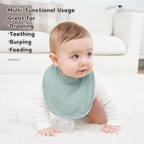 Susurration Muslin Baby Bibs 6 Pack Bandana Drool Bibs,Soft Square Adjustable Baby Drooling Bibs for Unisex Girls & Boys(Blue) - Image 5