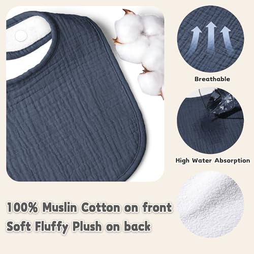 Susurration Muslin Baby Bibs 6 Pack Bandana Drool Bibs,Soft Square Adjustable Baby Drooling Bibs for Unisex Girls & Boys(Blue) - Image 3