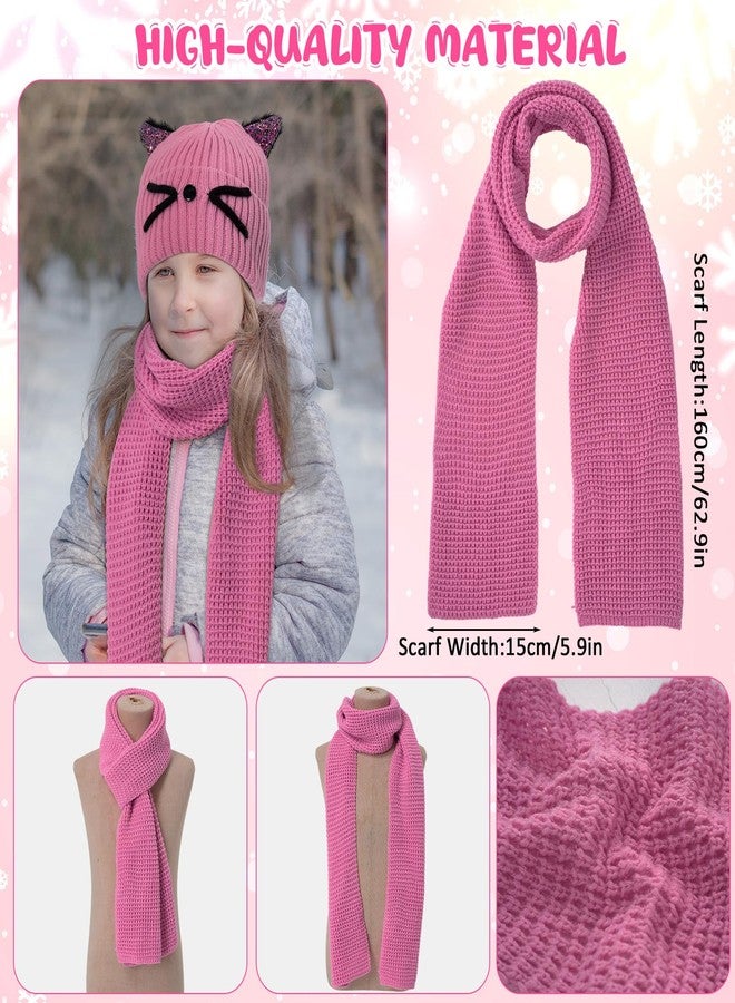 Cutecrop 3 Pcs Winter Hat Gloves Scarf Set for Kids Girls Toddler Children Winter Cat Beanie, Glove, Scarf for 7-12 Age(Pink) - Image 3