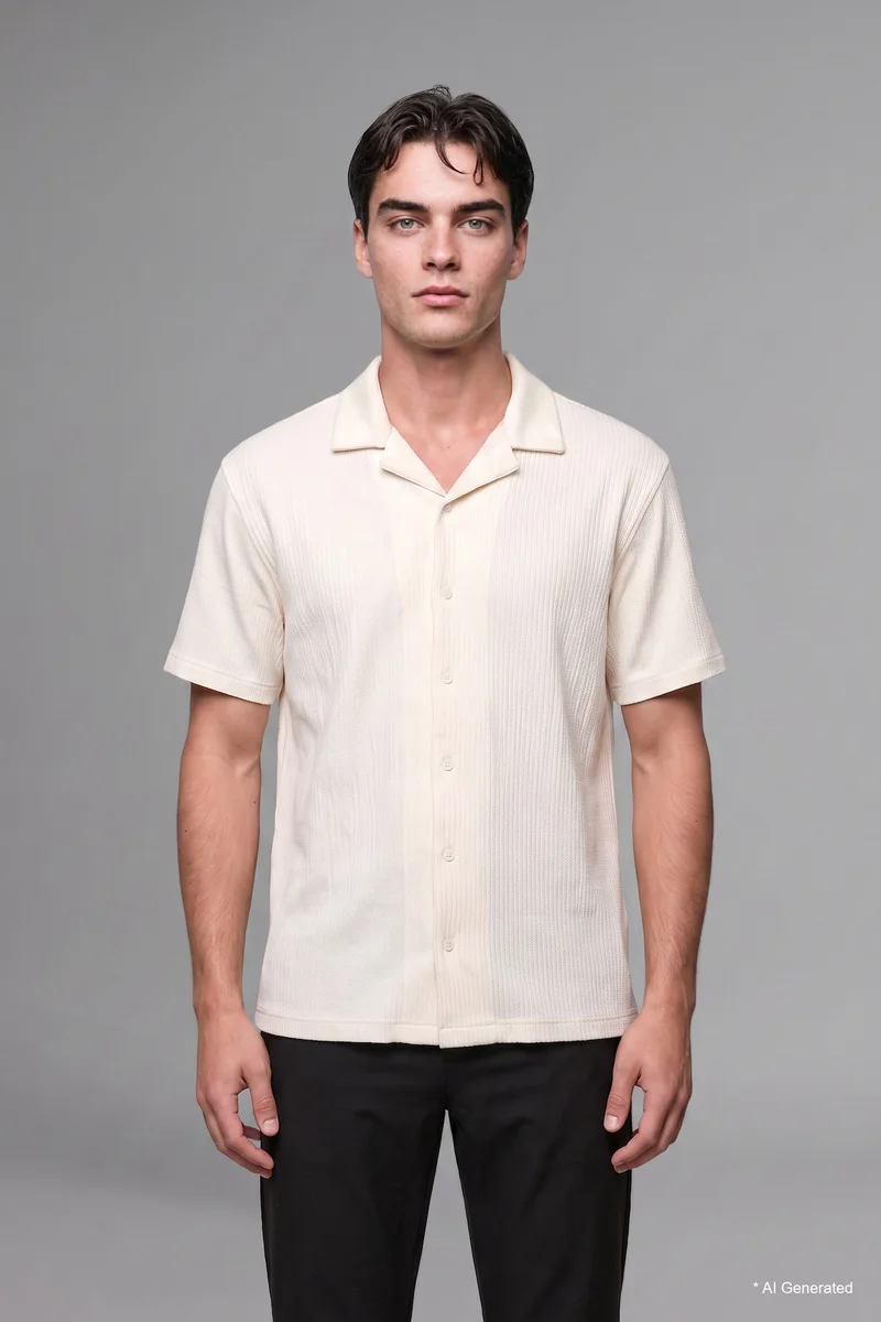 Modern Fit Resort Neck Crinkle Fabric Short Sleeve Shirt