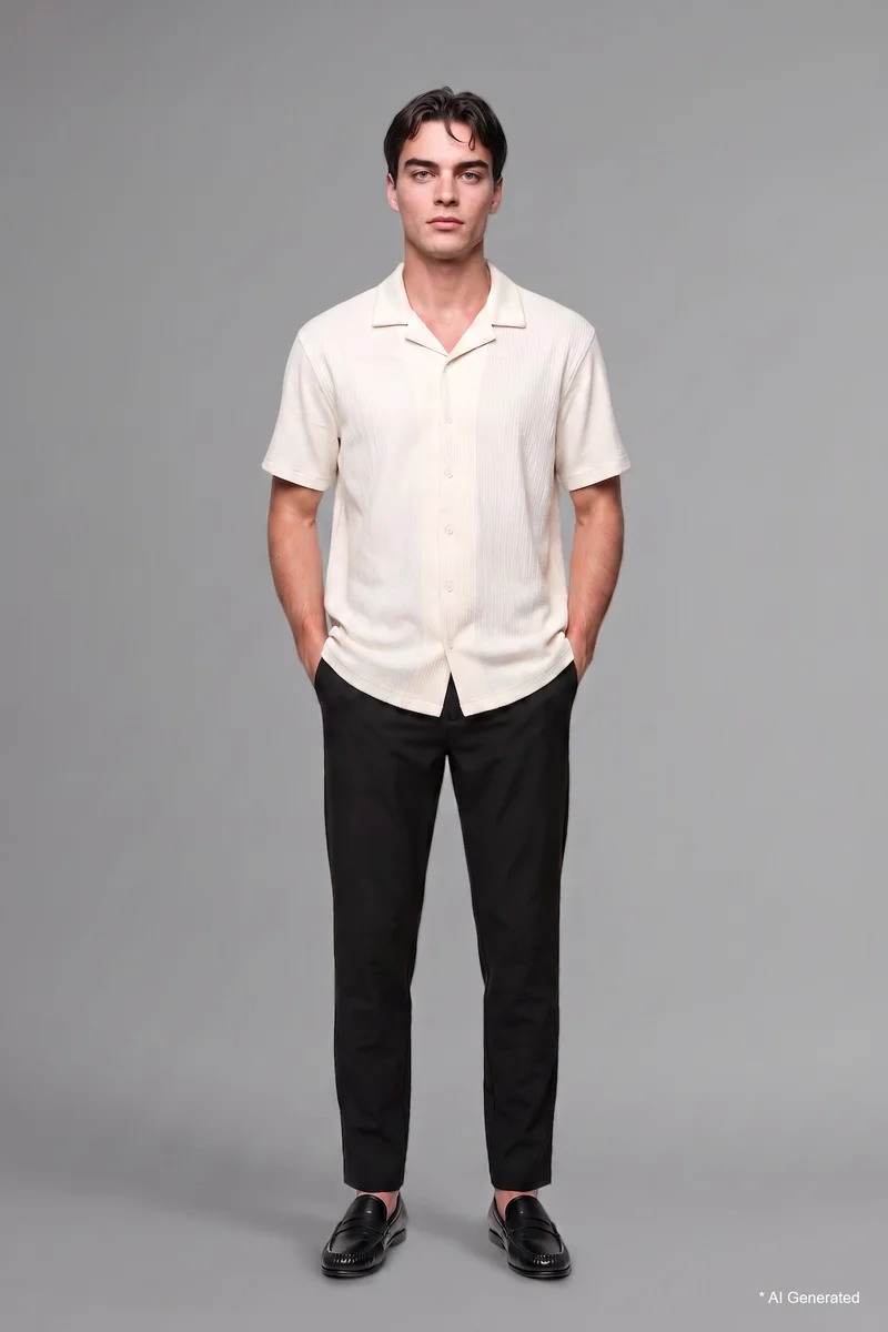 Defacto  Modern Fit Resort Neck Crinkle Fabric Short Sleeve Shirt for Men | Best Price UAE