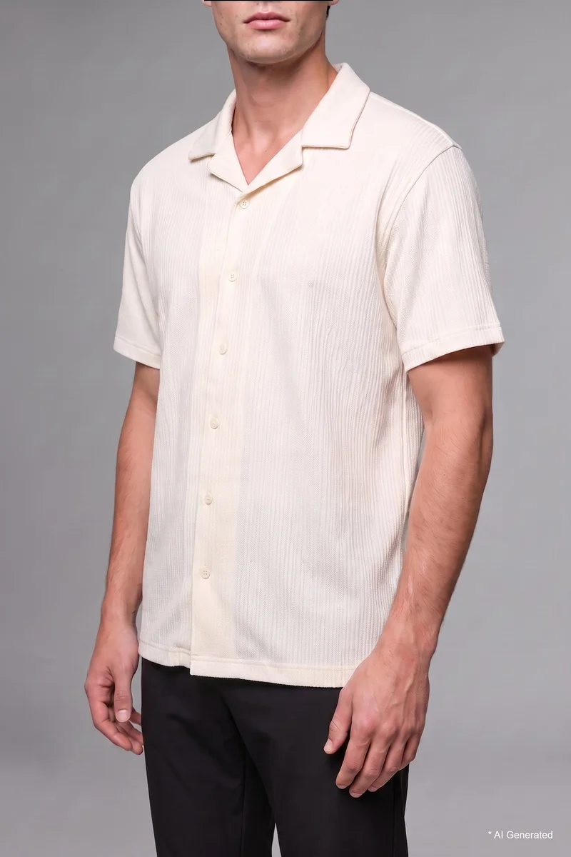 Defacto  Modern Fit Resort Neck Crinkle Fabric Short Sleeve Shirt for Men | Best Price UAE