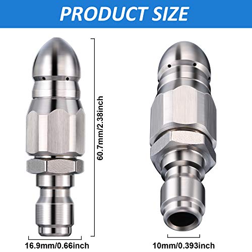 Hotop 5000 PSI Sewer Jetter Nozzle Pressure Drain Jetter Hose Nozzle for 1/4 Pressure Washer Quick Connector - Image 2
