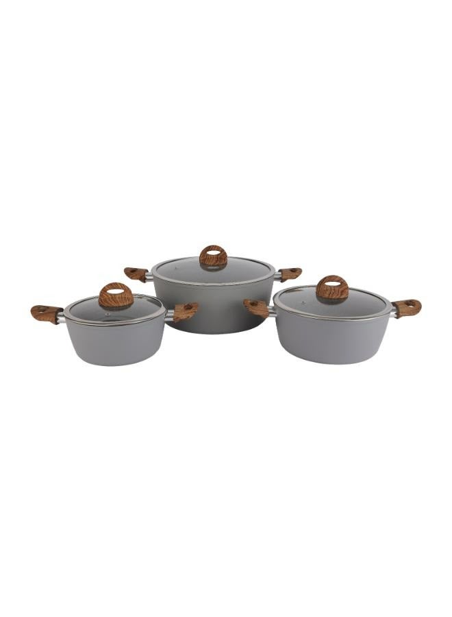 Delcasa Chef Master 10-Piece Cookware Set- DC2284| Aluminium Body with 5-Layer Granite Coating| Induction Base| Wooden-Finish Bakelite Handles and Glass Lid| Includes Casserole, Saucepan, Fry Pan and Nylon Turner| Dishwasher-Safe and Induction Bottom| PTFE-Free and PFOA-Free| Grey - Image 2