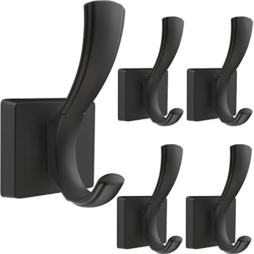 TOFIIGREM Black Towel Hooks Coat Hook, Towels Robe Holder for Bathroom Hat Hooks for Wall Hanging Key Bag Backpack (5 Pack, Black) - Image 1