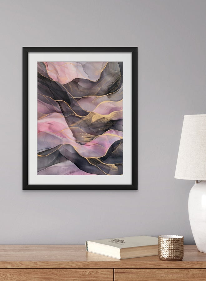 Art Decor Art Decor Pink and Grey Water Color Ink Style Abstract Art with Gold Accents Wall Art with Matboard Framed Fine Art Wall Décor for Living Room Bedroom Dining Room Office Gifting - Image 1