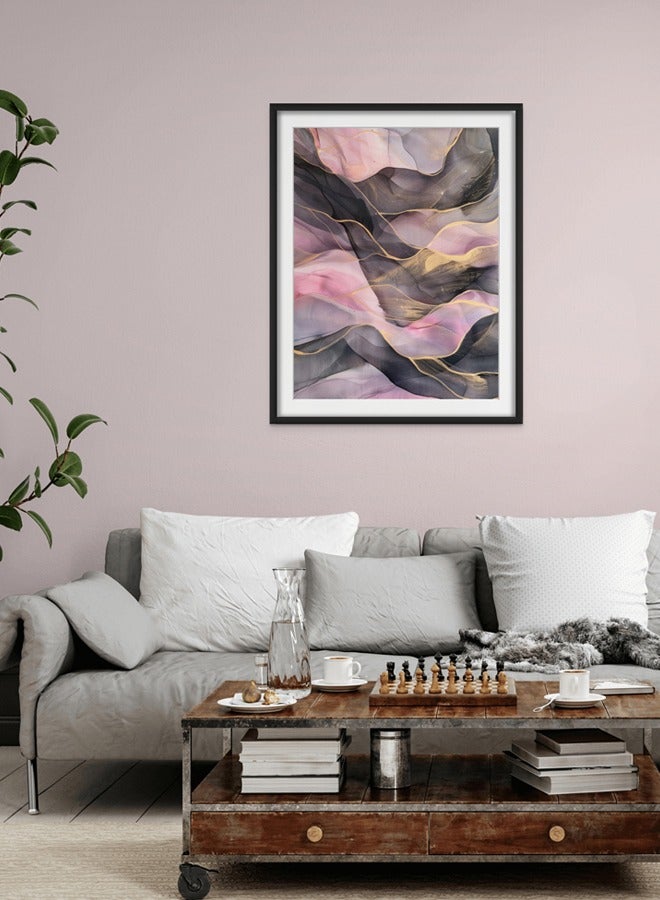 Art Decor Art Decor Pink and Grey Water Color Ink Style Abstract Art with Gold Accents Wall Art with Matboard Framed Fine Art Wall Décor for Living Room Bedroom Dining Room Office Gifting - Image 2