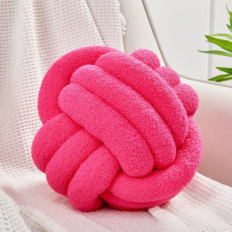 Uvvyui Knot Pillow Ball Soft Home Decorative Pillows Round Throw Pillow Handmade Knotted Plush Pillow Round Boucle Pillow Cushion 86 Inches Hot Pink