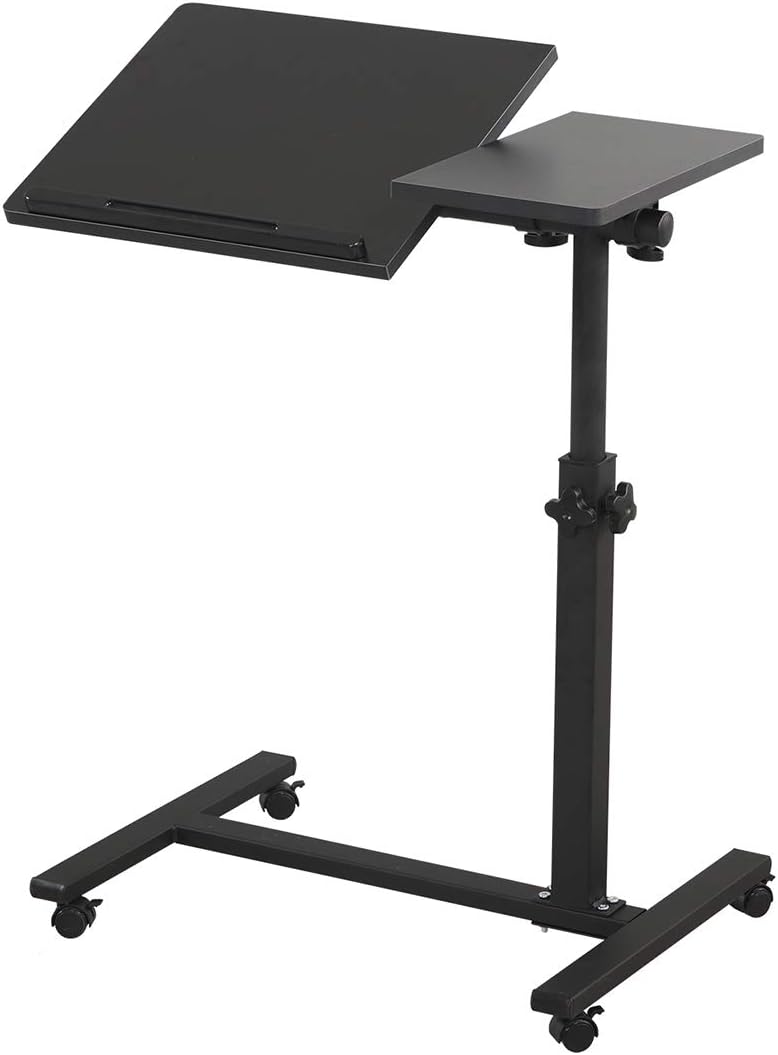 TigerDad Overbed Bedside Desk Mobile Rolling Laptop Stand Tilting Overbed Table with Wheels Height Adjustable Tray Table for Laptop Bed Sofa Side Table (Black) - Image 1