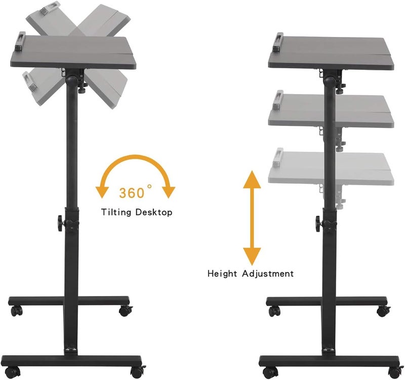 TigerDad Overbed Bedside Desk Mobile Rolling Laptop Stand Tilting Overbed Table with Wheels Height Adjustable Tray Table for Laptop Bed Sofa Side Table (Black) - Image 5