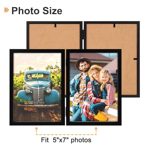 AEVETE 5x7 Picture Frames Double Hinged Wood Folding Photo Frames Vertical with Plexiglass Front, Black - Image 2