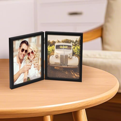 AEVETE 5x7 Picture Frames Double Hinged Wood Folding Photo Frames Vertical with Plexiglass Front, Black - Image 4