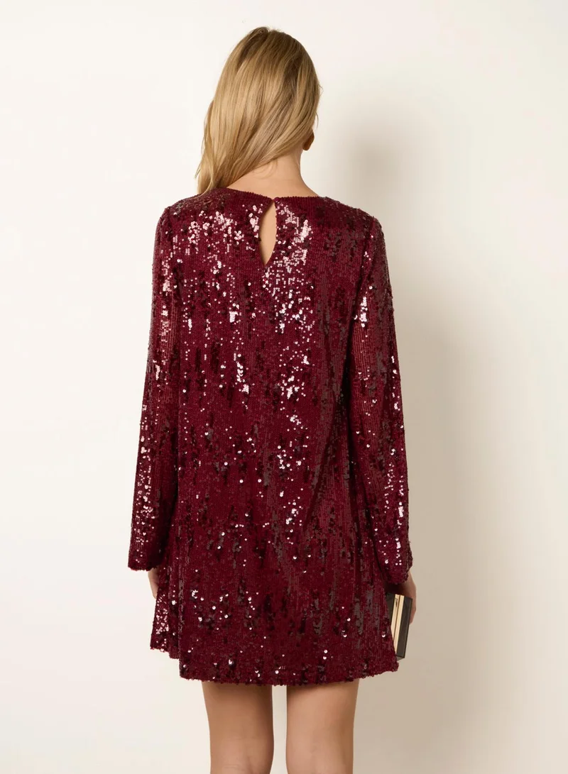 بلو فانيلا Sequin Swing Flare Sleeve Mini Dress