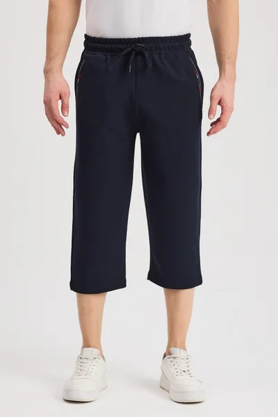 mmetalic Men's Navy Blue Bermuda Below Knee Capri Long Shorts with Side Pockets and Adjustable Elastic Waist