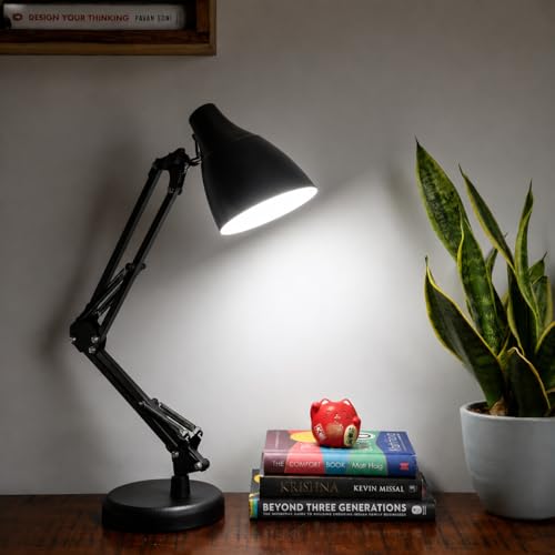 Lexton Black Table Desk Lamp for Studying & Reading | Portable Bedside Table Desk Light, Bulb Not Included (Pack of 1, Plastic) - Image 1