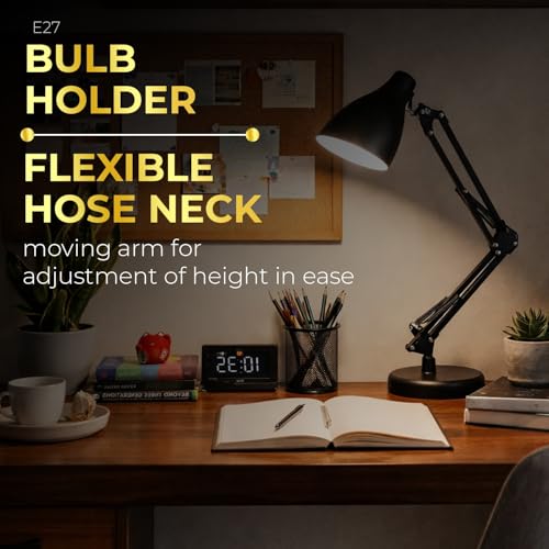 Lexton Black Table Desk Lamp for Studying & Reading | Portable Bedside Table Desk Light, Bulb Not Included (Pack of 1, Plastic) - Image 4