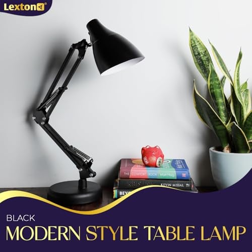 Lexton Black Table Desk Lamp for Studying & Reading | Portable Bedside Table Desk Light, Bulb Not Included (Pack of 1, Plastic) - Image 2