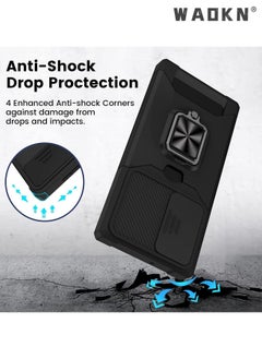 WAOKN For Samsung Galaxy S24 Ultra Case with Card Holder,rojarou for Sumsung S24 Ultra Case with Slide Camera Cover and 360° Rotate Ring Kickstand Heavy Duty Protective Phone Case for S24 Ultra Cover-black  - Image 3