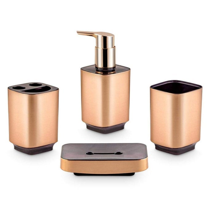 WINDSOR POLYSTYRENE BATHROOM SETDISPENSER TOOTHBRUSH HOLDER TUMBLER SOAP DISH COPPER 4 PIECES