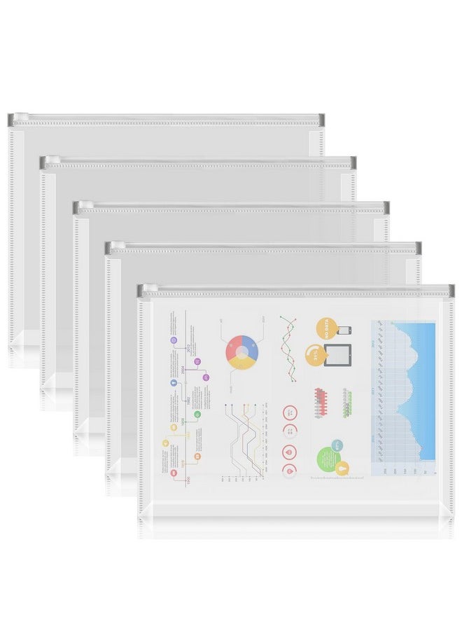 FYY - 5Pcs Plastic Envelopes A4 Letter Size Poly Zip Envelopes File Folders Translucent Expanding Document Wallet Pouch With Zipper For School And Office Supplies 12.8 X 9.4 Inches Clear - Image 1