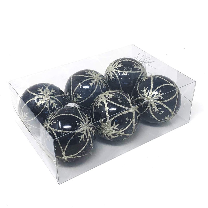 allgala Allgala 6-PK 3 Inch Luxury Glitter Rich Decoration Christmas Tree Ornament Balls-Navy Blue-XB93105  - Image 1