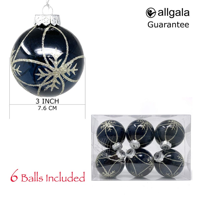 allgala Allgala 6-PK 3 Inch Luxury Glitter Rich Decoration Christmas Tree Ornament Balls-Navy Blue-XB93105  - Image 2
