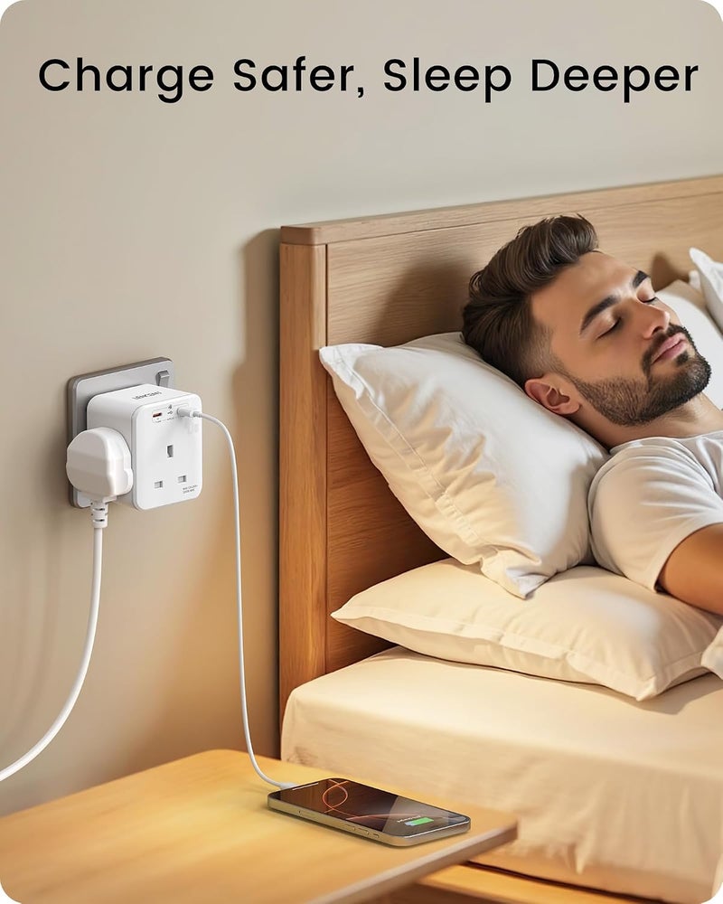 3 Way Plug Extension Socket with 2 Fast Charge USB | 5-in-1 Cube Multi Plug Extension with PD 45W USB C Wall Charger, Outlet Extender for Home, Office, Kitchen, 13A 3250W - Image 5