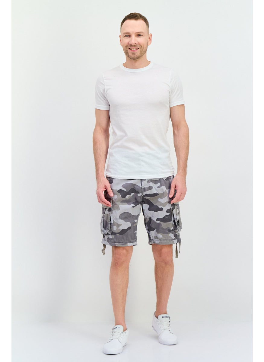 CROSSHATCH Men Camouflage Cargo Shorts, Grey  - Image 4